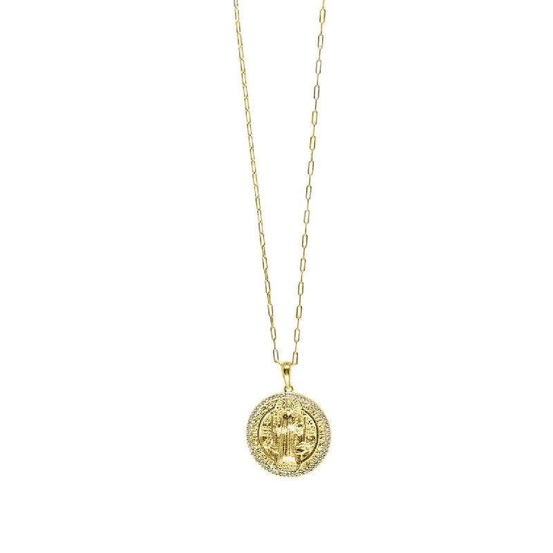 Ladies fashion necklace-Saint Benedict Coin Necklace