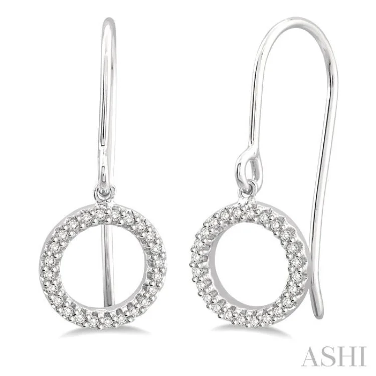 Ladies fashion earrings-1/6 Ctw Hollow Cut Disc Round Cut Diamond Earrings in 10K White Gold