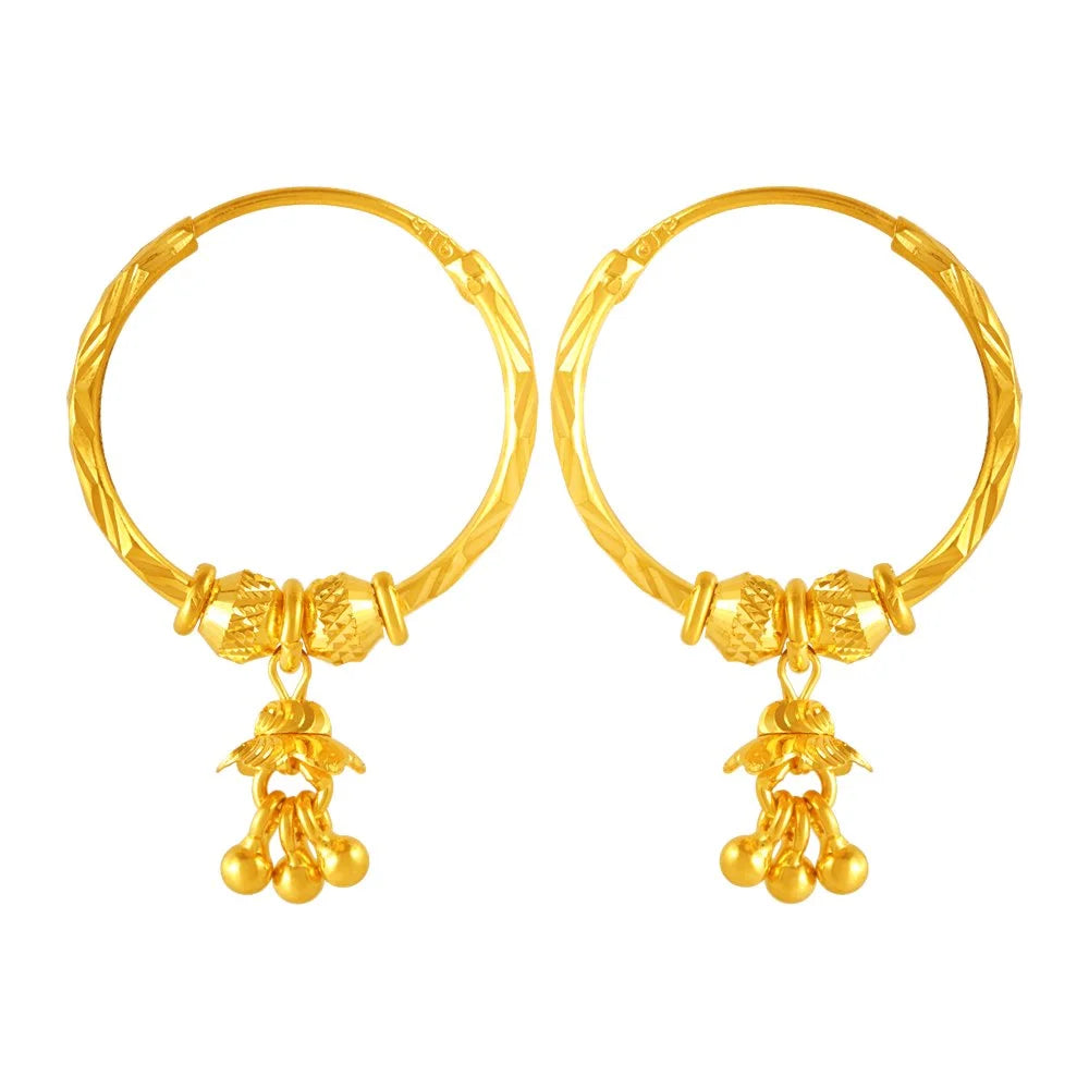 Ladies celestial earrings-22KT (916) Yellow Gold Bali Earrings With Jhumki Drops