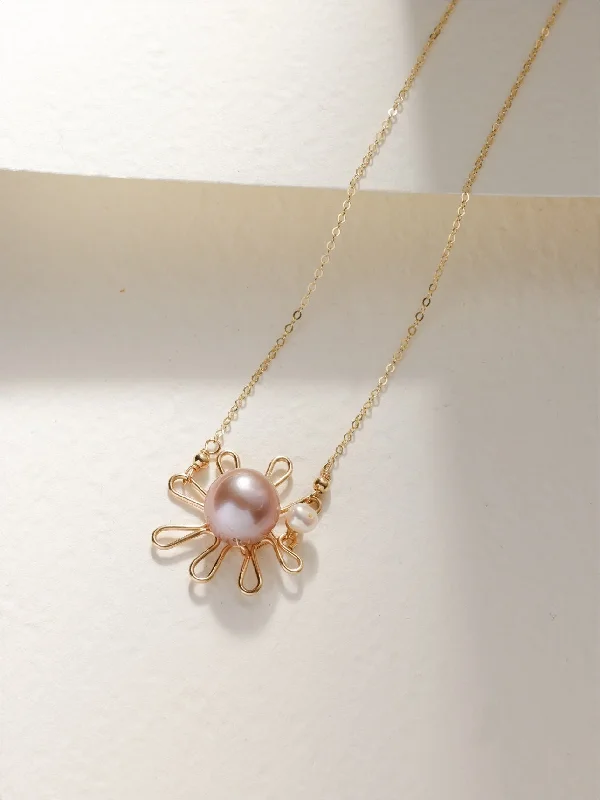 Ladies birthstone pendant necklace-Purple Fairy Series Small Sun Pearl Pendant Necklace