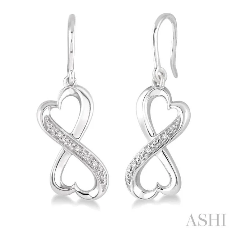 Ladies sterling silver hoop earrings-1/50 Ctw Heart Shape Round Cut Diamond Infinity Earrings in Sterling Silver