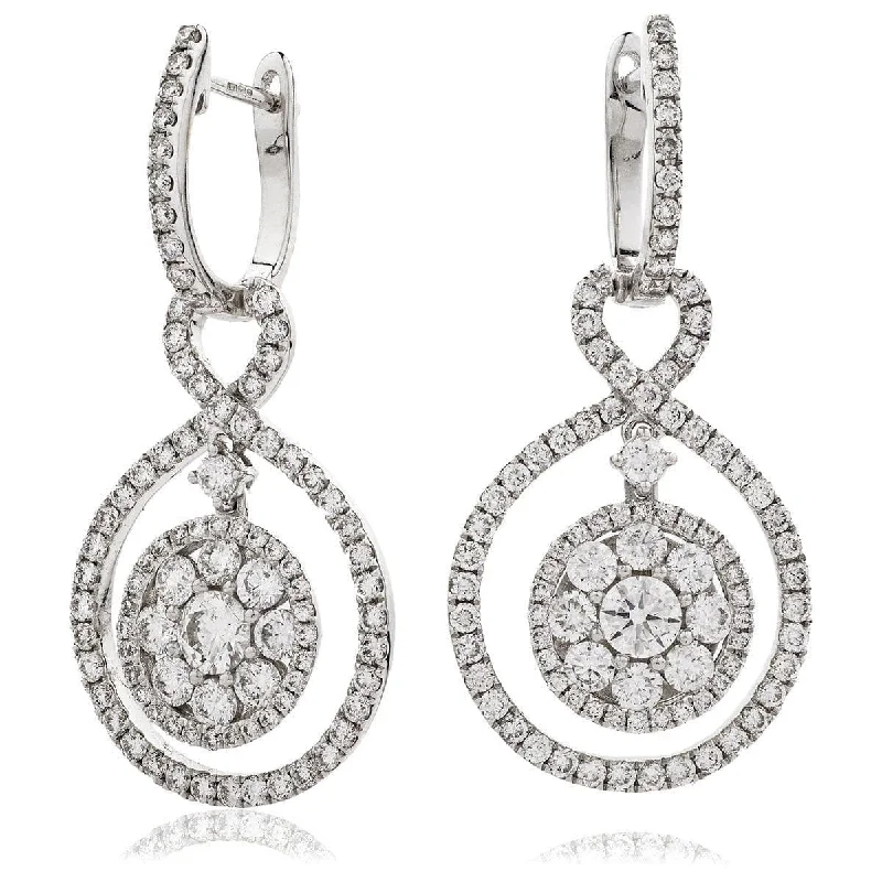 Ladies chandelier diamond earrings-DIAMOND FANCY DROP EARRINGS IN 18K WHITE GOLD