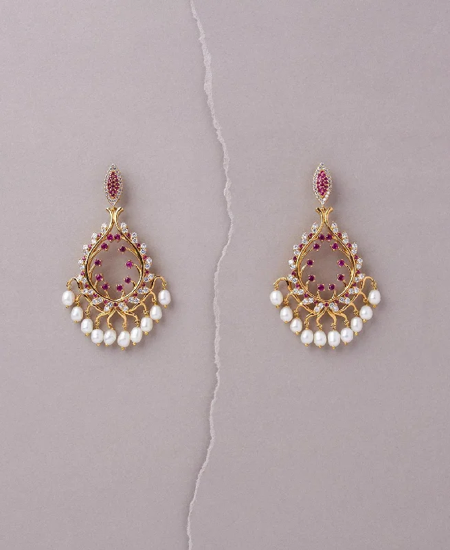 Ladies gold dangle earrings-Zaaya Pearl And Stone Jhumkas