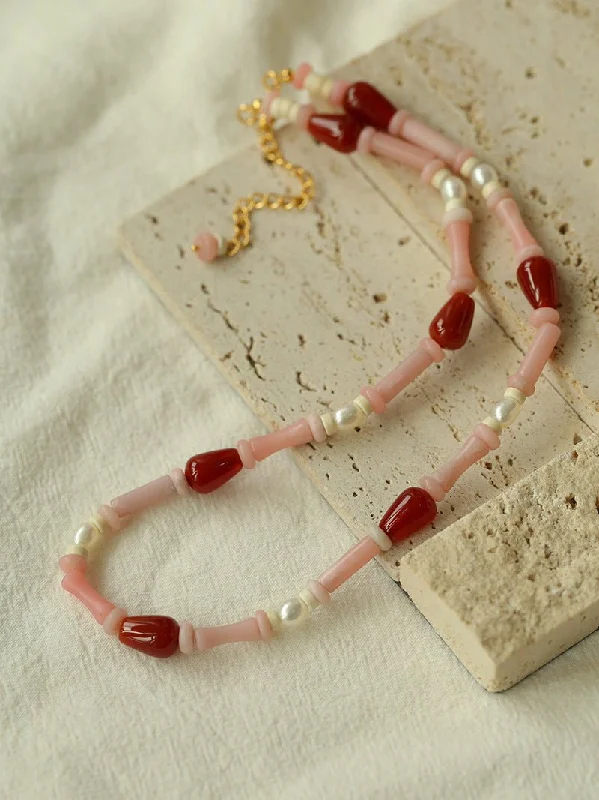 Ladies cute necklace-Pink Berry Summer Beaded Necklace