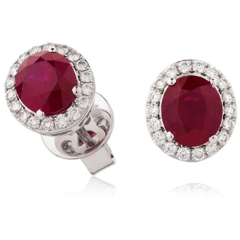 Ladies heart-shaped stud earrings-RUBY HALO STUD EARRINGS