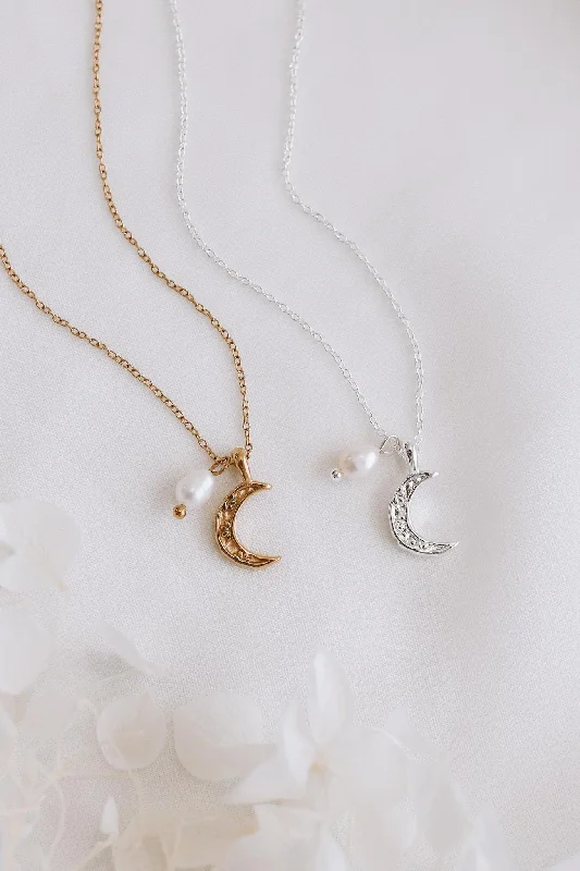 Ladies pendant necklace-Jordan - Stainless Steel Crescent Moon Necklace