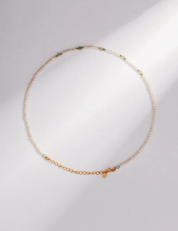 Ladies zodiac necklace-Rice Pearls and Green Strawberry Quartz Intertwined Long Necklace