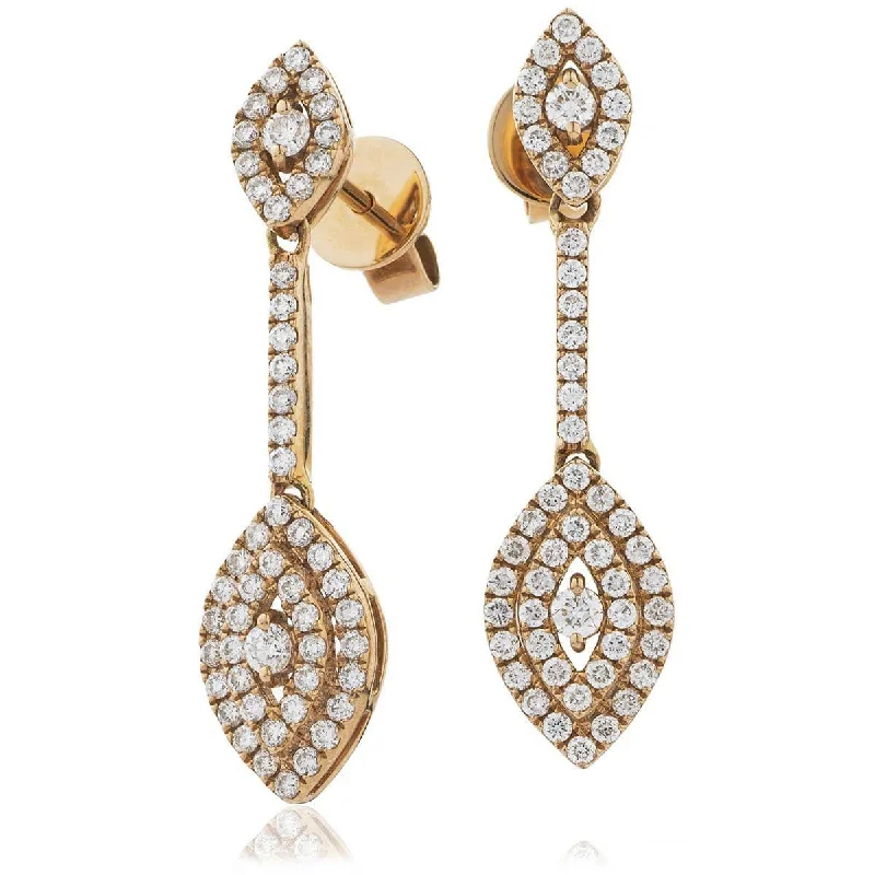 Ladies gemstone drop earrings-DIAMOND DROP EARRINGS IN 18K ROSE GOLD