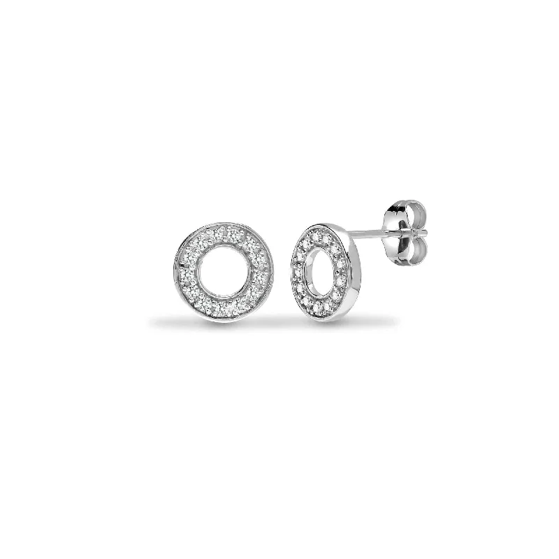 Ladies rose gold earrings-DIAMOND CIRCLE STUD EARRINGS IN 9K WHITE GOLD