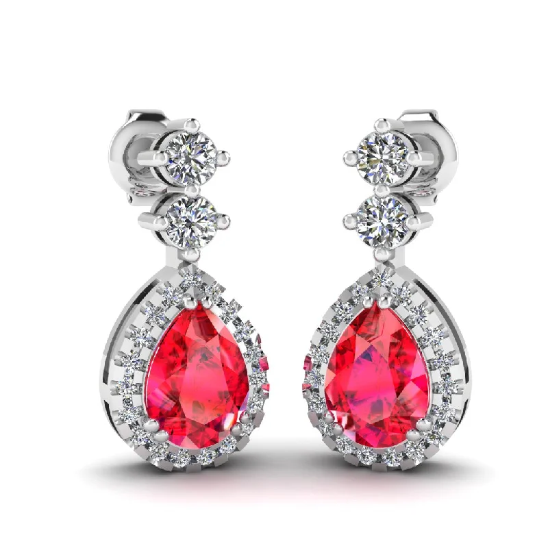 Ladies silver drop earrings-Ruby 1.30 Carat Pear Shape Halo Lab Grown Diamond Drop Earrings E1PSR