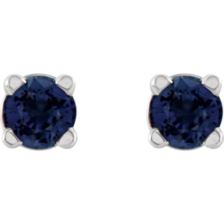 Ladies drop earrings-14K White 2.5 mm Lab-Grown Blue Sapphire Stud Earrings