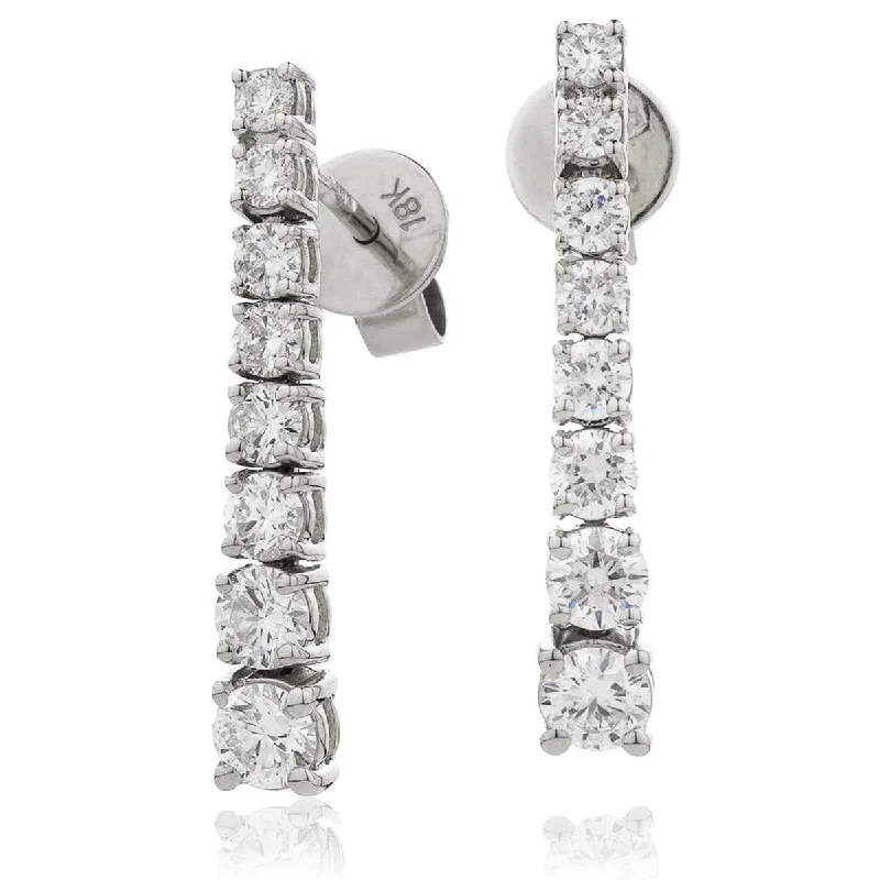 Ladies butterfly earrings-DIAMOND DROP EARRINGS IN 18K WHITE GOLD