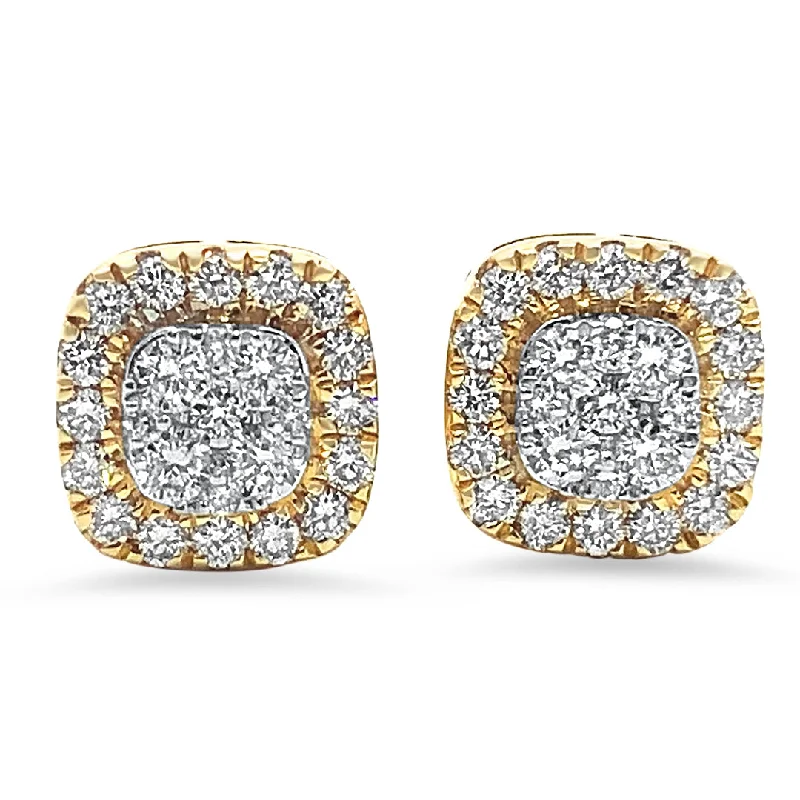 Ladies diamond stud earrings-Square Halo Diamond Earrings