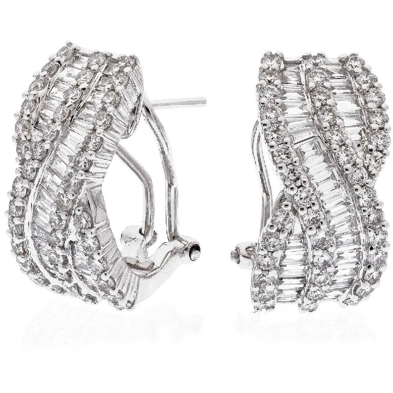 Ladies adjustable earrings-DIAMOND FANCY HOOP EARRINGS IN 18K WHITE GOLD