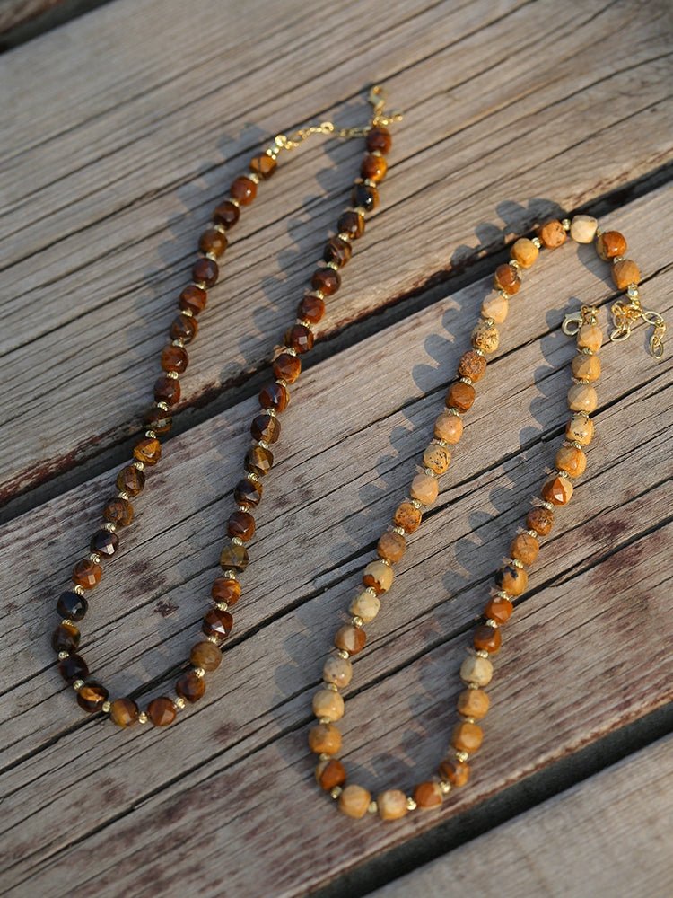 Ladies gemstone necklace gift-Vintage Earth Tone Gemstone Beaded Necklace