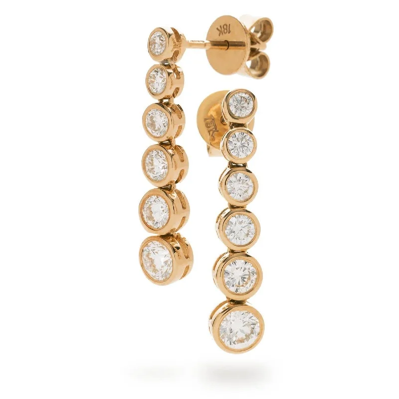 Ladies wedding earrings-DIAMOND IN RUB OVER SETTING DROP EARRINGS IN 18K ROSE GOLD