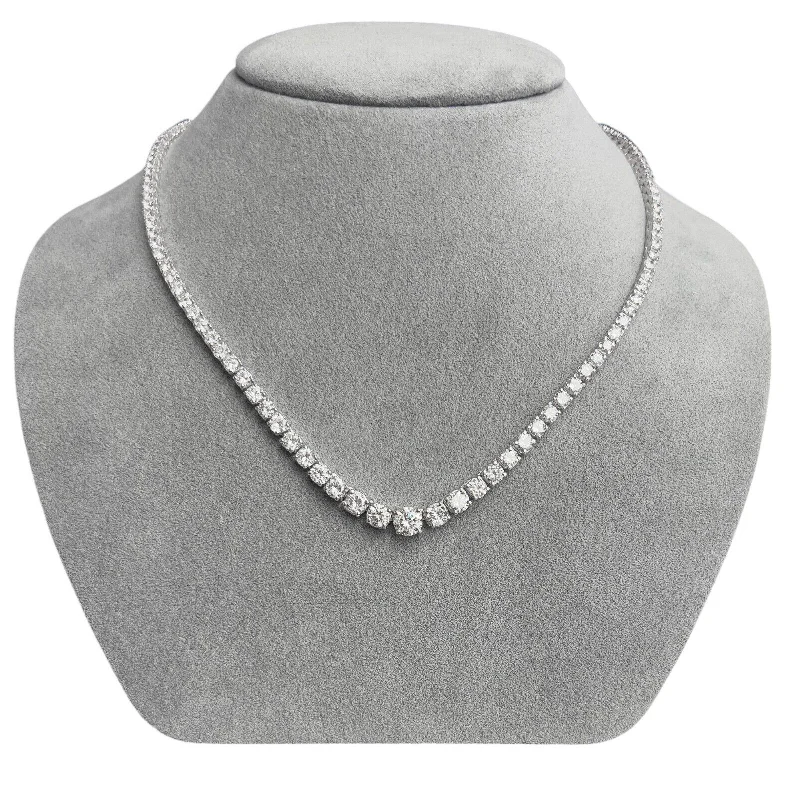 Ladies romantic heart necklace-14k White Gold Round Diamond Graduated Tennis Necklace 12.86ctw G VS2-SI1 16.5"