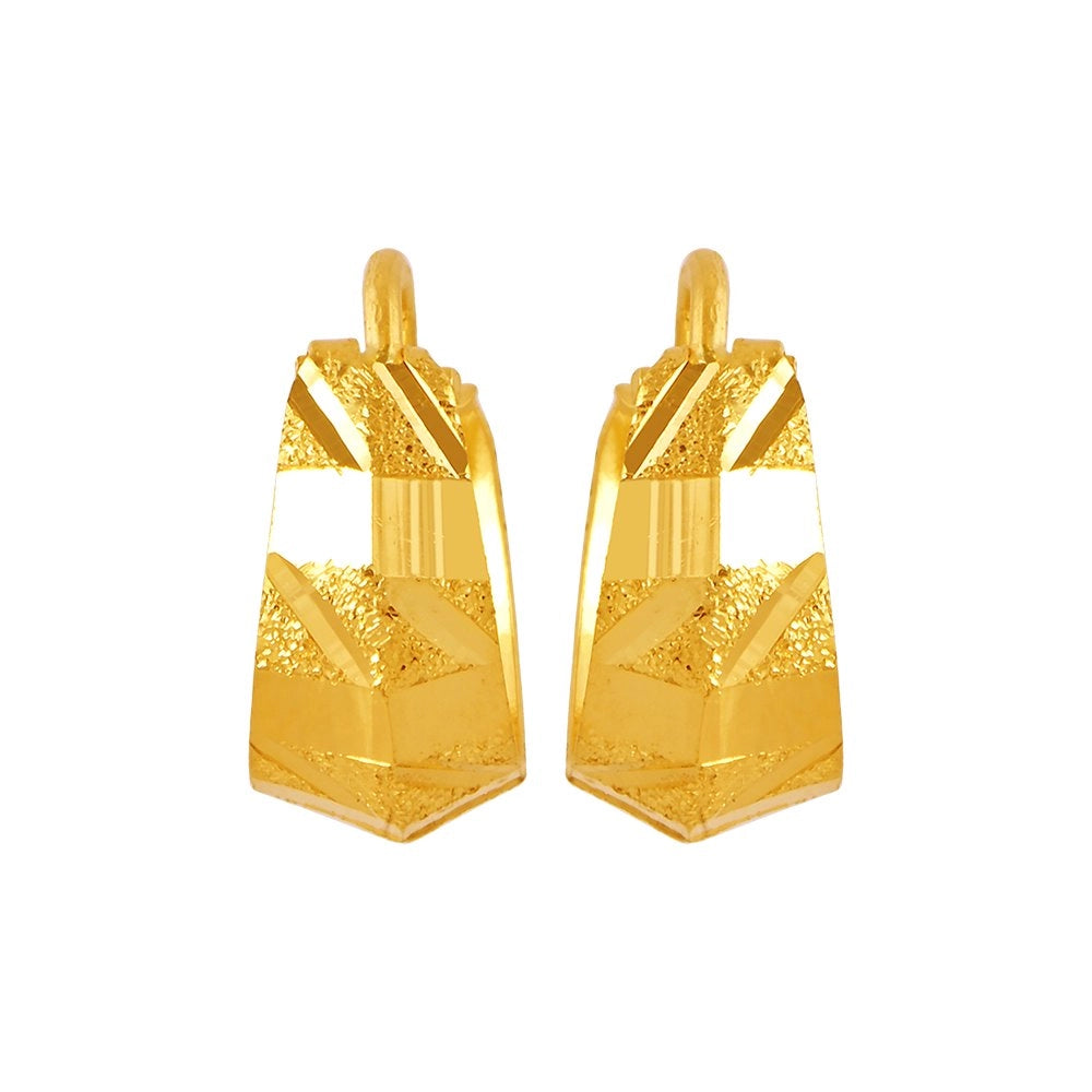 Ladies heart-shaped gold earrings-22KT (916) Yellow Gold Classic Hoop Drop Earrings With Geometric Pattern