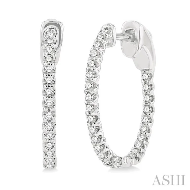 Ladies birthstone drop earrings-1/2 Ctw Inside-Out Round Cut Diamond Hoop Earrings in 14K White Gold