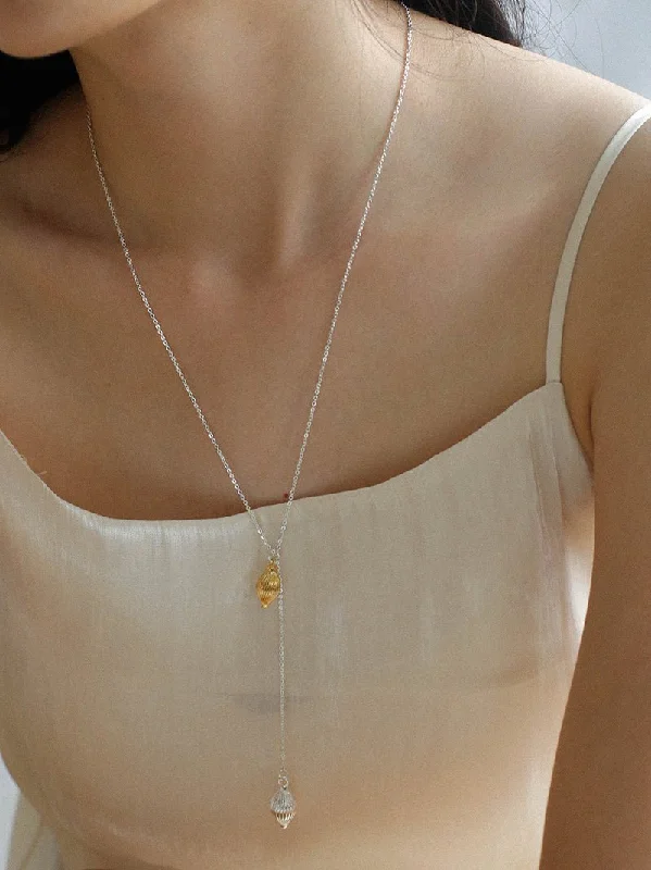 Ladies layered pendant necklace-Long Gold and Silver Textured Seed Pendant Necklace