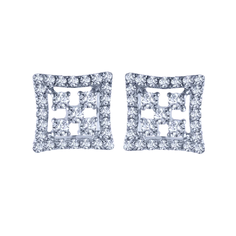 Ladies bridal earrings-18k Square Diamond Stud Earrings