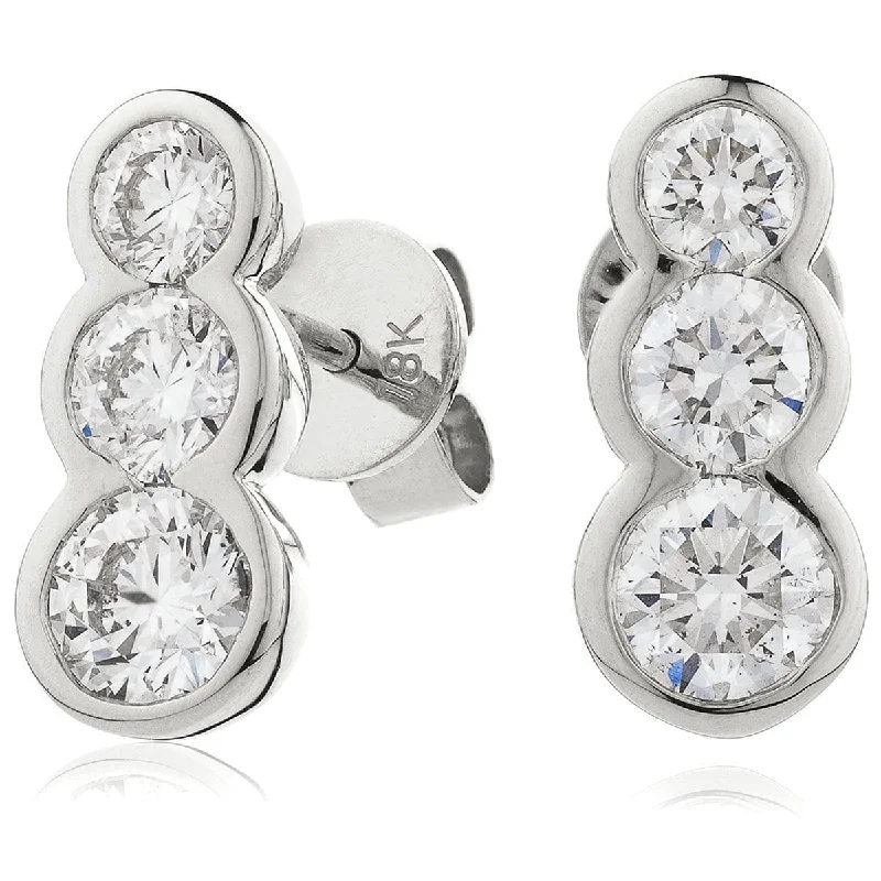 Ladies vintage-inspired earrings-DIAMOND THREE STONE DROP EARRING IN 18K WHITE GOLD