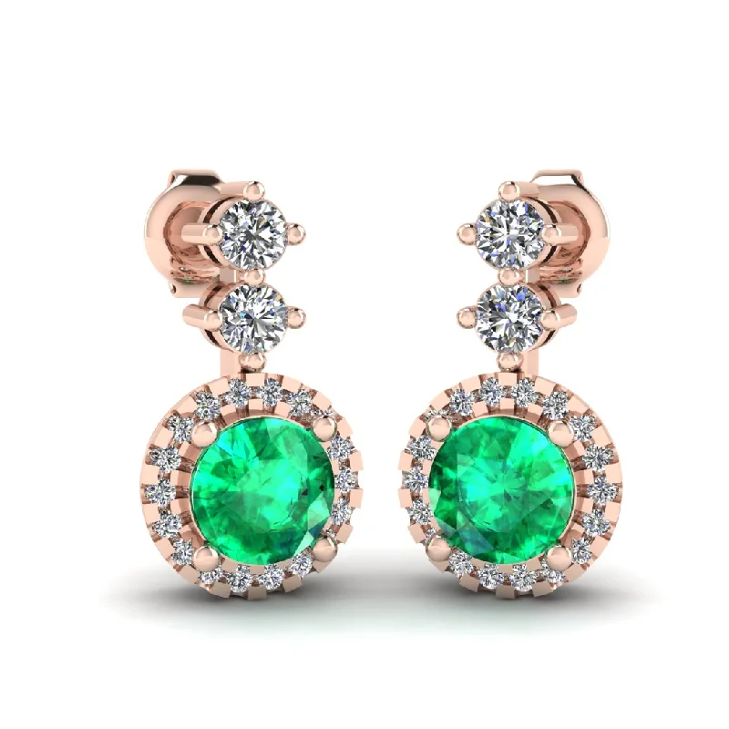 Ladies round diamond earrings-Emerald 1.10 Carat Round Shape Halo Natural Diamond Drop Earrings E1RBE