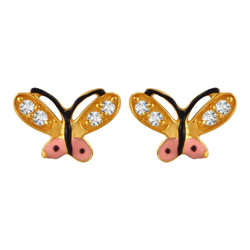 Ladies gold stud earrings-22k Gold Earrings With Stone-embedded Butterflies