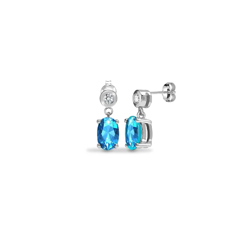 Ladies heart-shaped earrings-AQUAMARINE DROP EARRINGS IN 9K WHITE GOLD