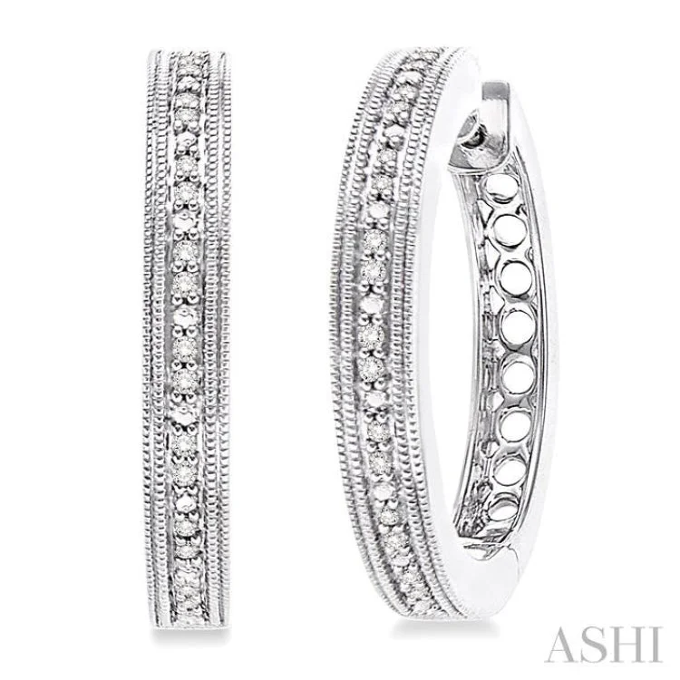 Ladies crystal earrings-1/10 Ctw Single Cut Diamond Hoop Earrings in Sterling Silver