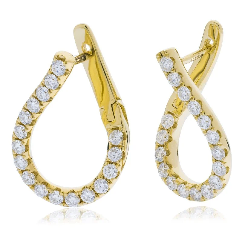 Ladies matching earrings-DIAMOND FANCY HOOP EARRINGS IN 18K YELLOW GOLD