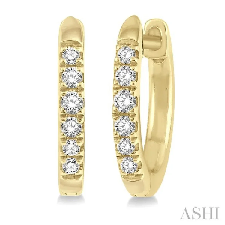 Ladies sapphire earrings-1/8 Ctw Round Cut Diamond Huggie Earrings in 10K Yellow Gold