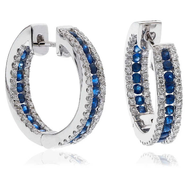 Ladies chandelier earrings-SAPPHIRE AND DIAMOND HOOP EARRINGS