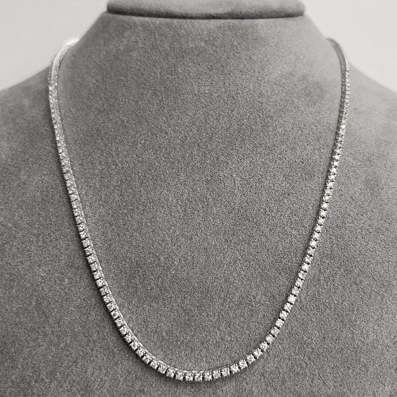 Ladies trendy necklace-14k White Gold Round Diamond Halfway Tennis Necklace 2.45ctw G SI1 18.5"