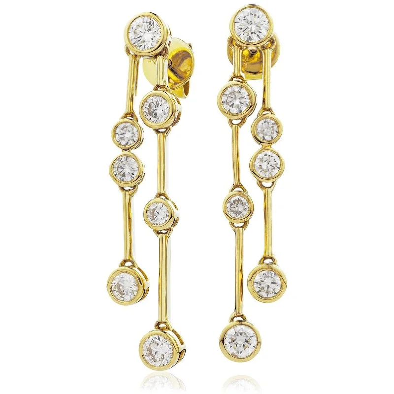 Ladies opal earrings-DIAMOND DROP EARRINGS IN 18K YELLOW GOLD