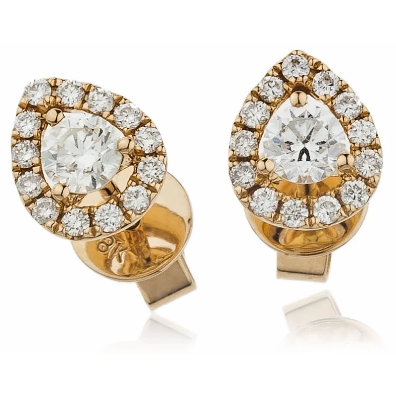 Ladies sophisticated earrings-ROSE GOLD OVAL SHAPE HALO DIAMOND EARRING