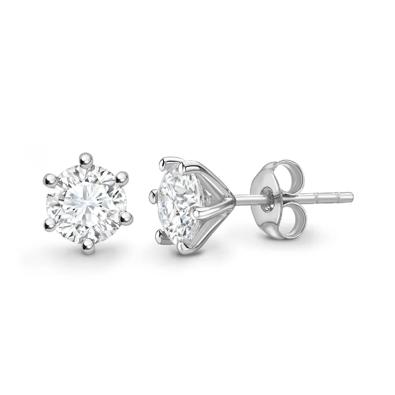 Ladies luxury pearl earrings-Erista ROUND BRILLIANT DIAMOND SOLITAIRE SIX CLAW STUD EARRINGS