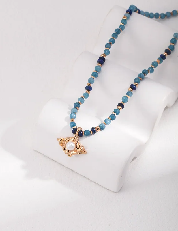 Ladies religious necklace-Pendant Necklace with Lapis and Amazonite Beads