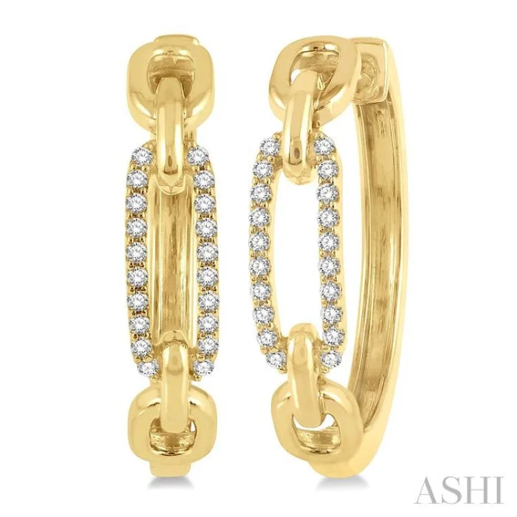 Ladies gold drop earrings-1/5 Ctw Paper Clip Round Cut Diamond Hoop Earring in 14K Yellow Gold