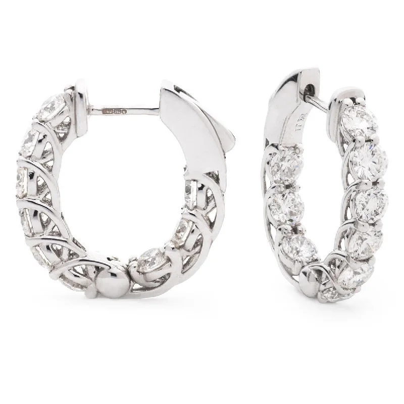 Ladies glamorous earrings-DIAMOND CLAW SETTING HOOP EARRINGS IN 18K WHITE GOLD