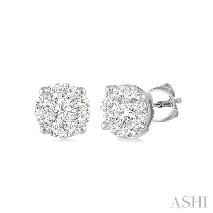 Ladies large statement earrings-1/4 Ctw Lovebright Round Cut Diamond Stud Earrings in 14K White Gold