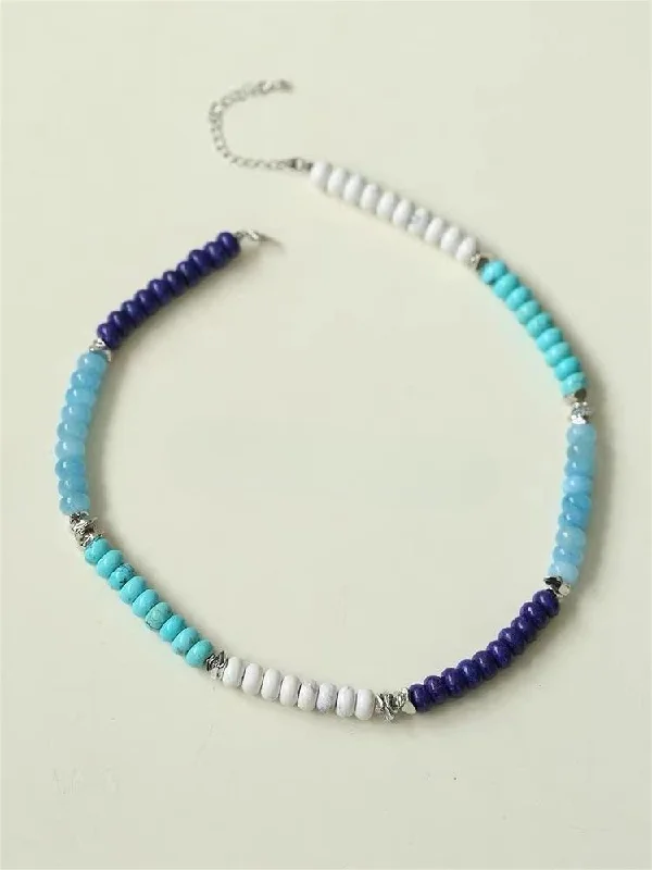 Ladies romantic heart necklace-Blue Ocean Natural Stone Beaded Necklace