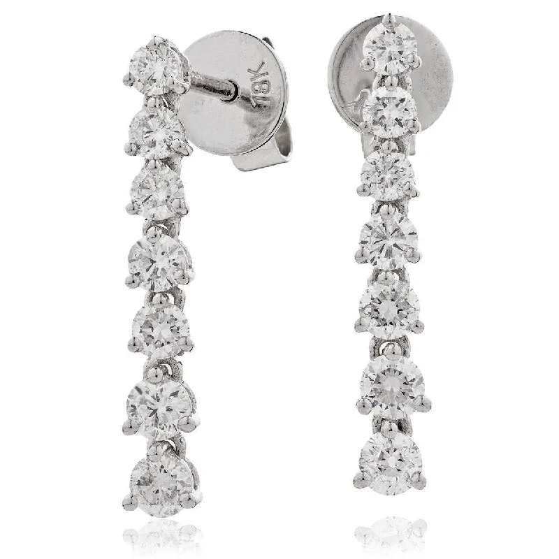 Ladies dangle earrings-DIAMOND DROP EARRINGS IN 18K WHITE GOLD