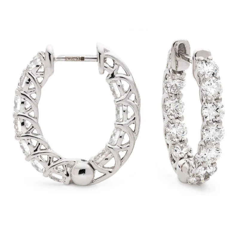 Ladies wedding earrings-DIAMOND CLAW SETTING HOOP EARRINGS IN 18K WHITE GOLD