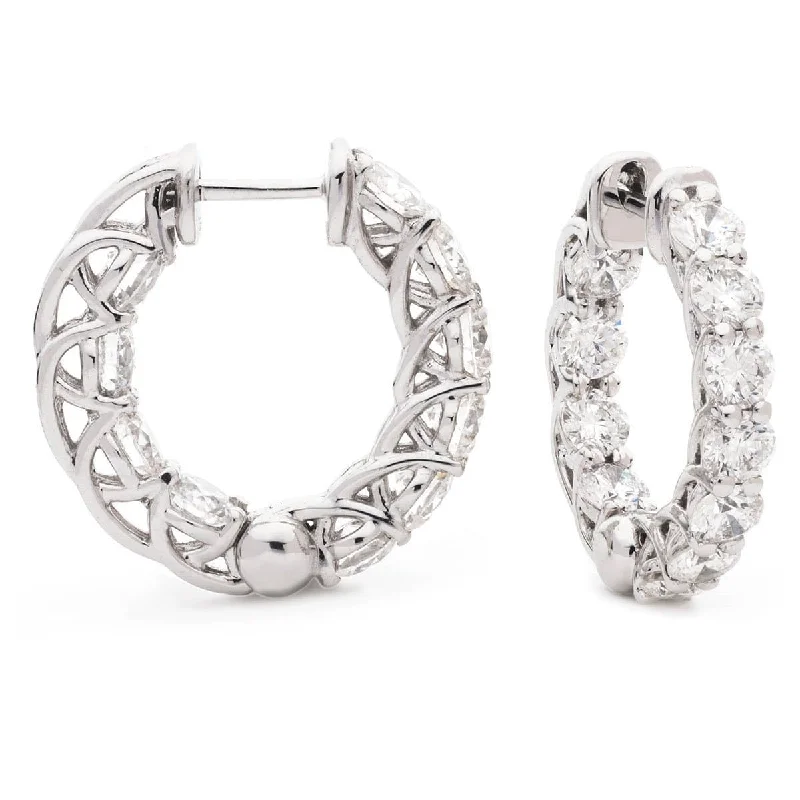 Ladies clip-on diamond earrings-DIAMOND CLAW SET HOOP EARRINGS IN 18K WHITE GOLD