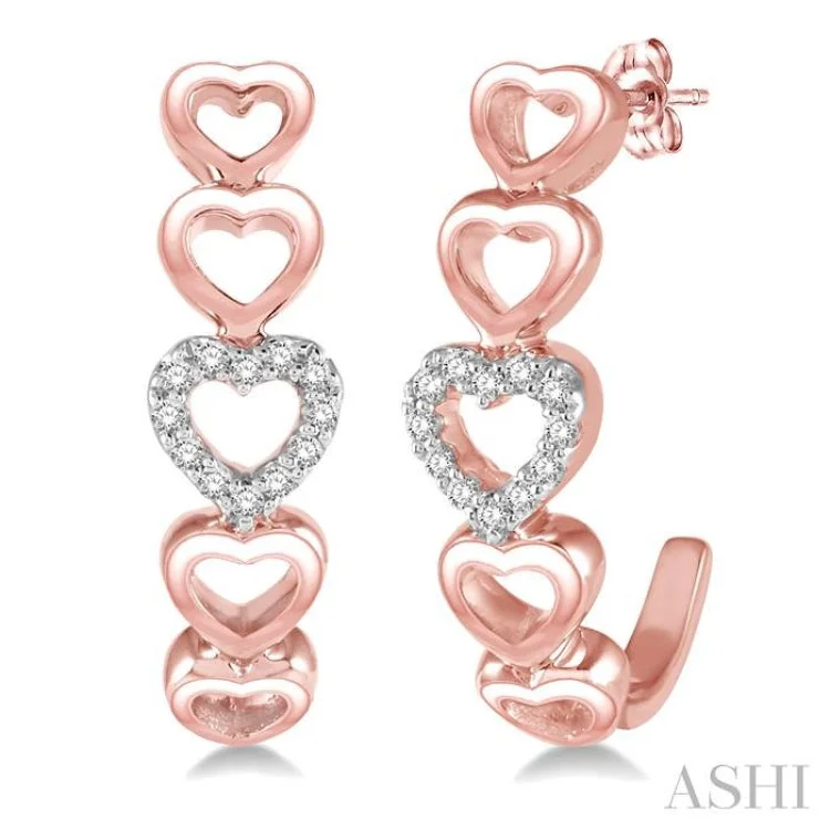 Ladies clip-on diamond earrings-1/10 Ctw Five Heart Union Round Cut Diamond Earrings in 10K Rose Gold