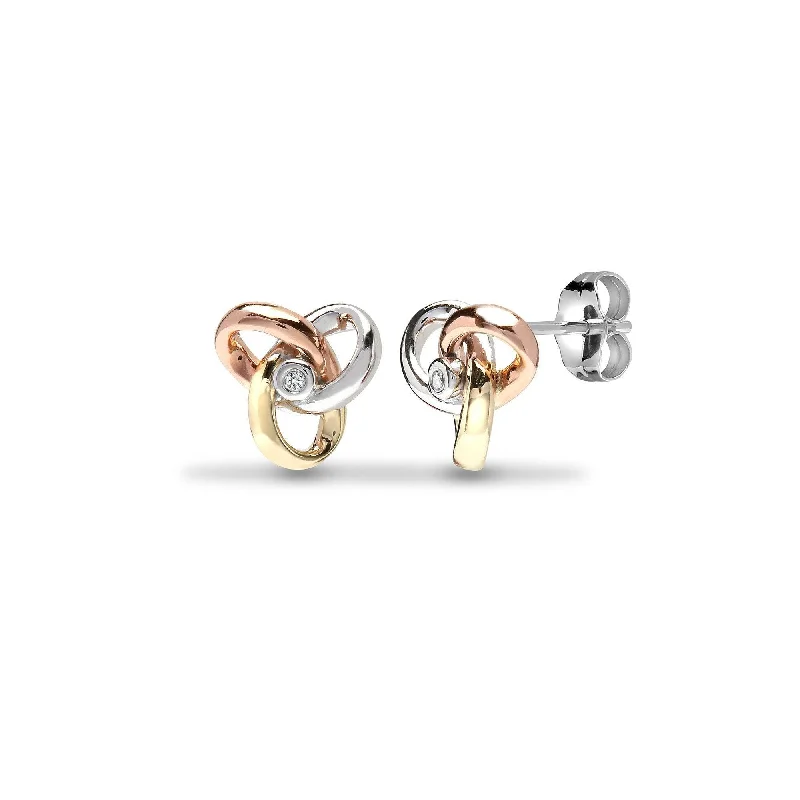 Ladies delicate earrings-DIAMOND KNOT STUD EARRINGS IN 9K THREE-COLOUR GOLD