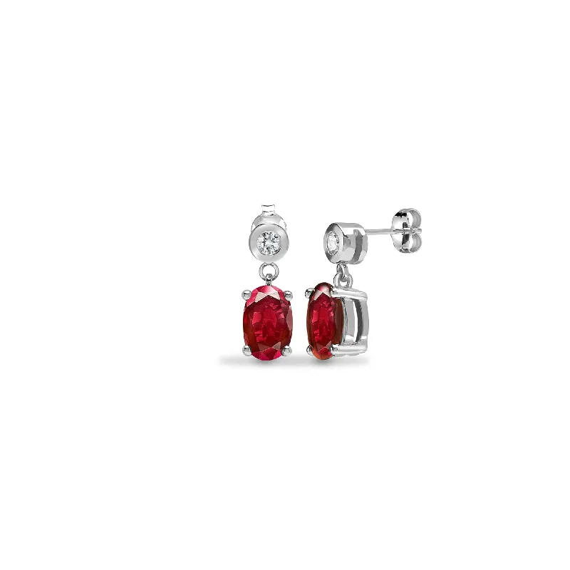 Ladies gold stud earrings-RUBY DROP EARRINGS IN 18K WHITE GOLD