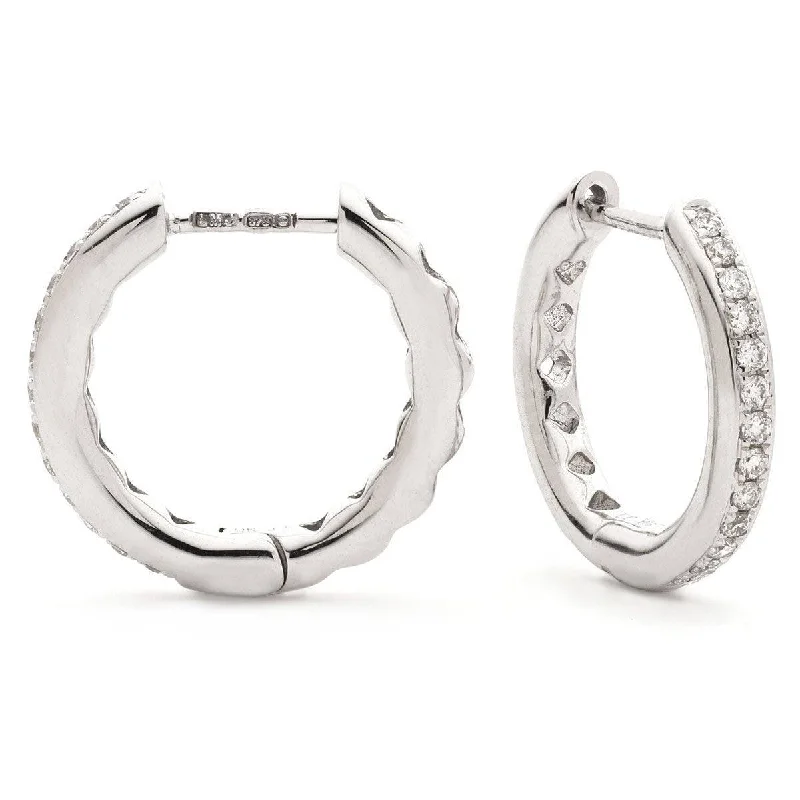 Ladies oval earrings-DIAMOND GRAIN SETTING HOOP EARRINGS IN 9K WHITE GOLD