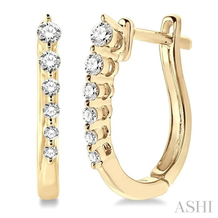 Ladies luxury earrings-1/4 Ctw Journey Hoop Earrings in 14K Yellow Gold